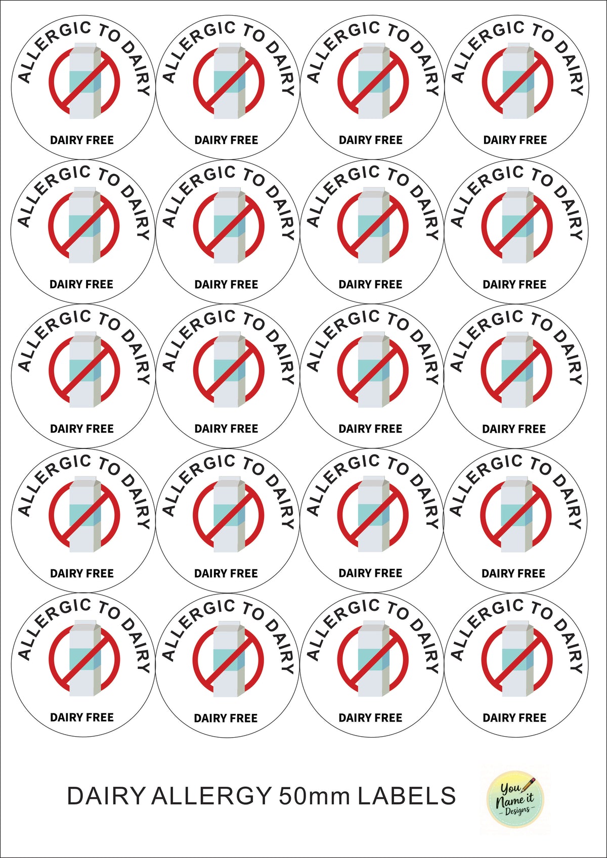 Dairy Allergy Labels